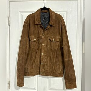 Mango Man Suede Leather Trucker Jacket - Size Large